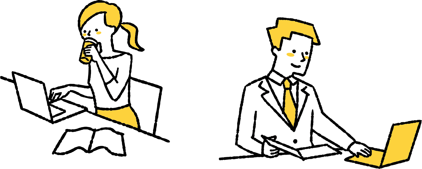 PCで事務作業をするビジネスマン男女